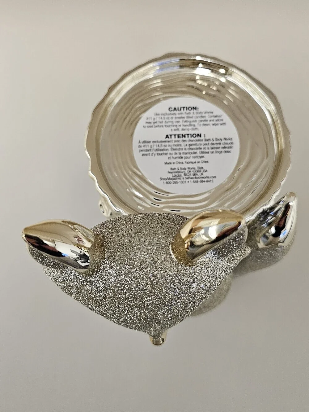 New Bath & Body Works Fox Pedestal Candle Holder Gold Glitter Tree Stump Decor